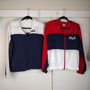 Bundle Of 2 Fila Jacket Hooded Windbreaker Jacket Womens Size S Red White Blue